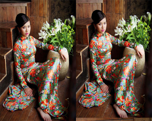 Un ouvrage dans la collection de 30 +ao dai+ dessinées par la styliste Lê Thanh Phuong. Photo : CTV/CVN    