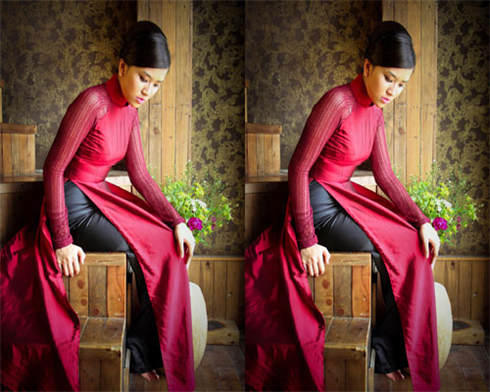 Un ouvrage dans la collection de 30 +ao dai+ dessinées par la styliste Lê Thanh Phuong. Photo : CTV/CVN    