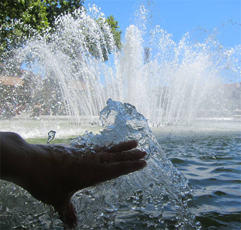 La fontaine de l’esplanade Charles de Gaulle, un coin paisible dans une zone animée de la ville de Montpellier. 