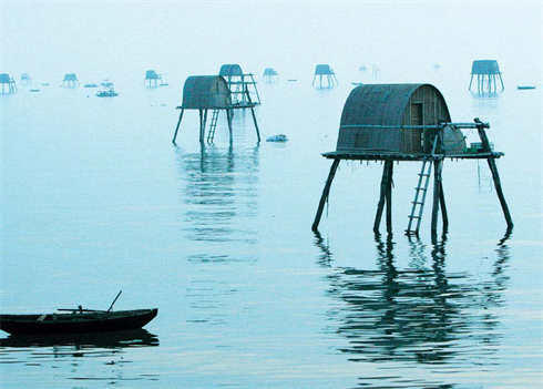     Ce matin, la marée est montante, obligeant les villageois de Dông Mô à se déplacer à bord de barques en bambou.    